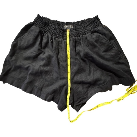 Forever 21 Plus+ Women's Size 0X Flat Front Black Elastic Waist Linen Shorts - Picture 6 of 9